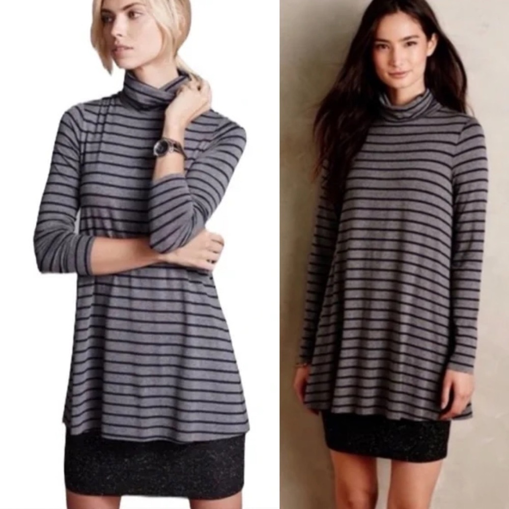 Anthropologie Bailey 44 Grey Wool Layered Striped Tunic Dress NWT S Silk Boho
